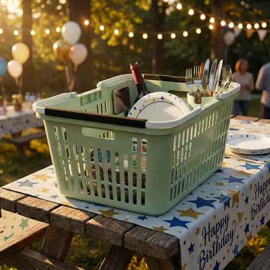 The Basket Shopping Basket at park for birthday party, the perfect basket for birthdays