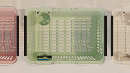 The Basket shopping basket top down view with accessories displayed