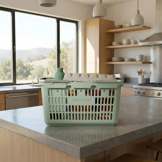 The Basket shopping basket front view with cup holder and with phone holder